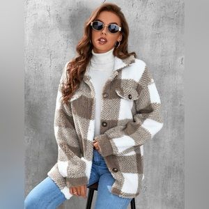 oversized plaid fuzzy coat